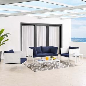 ModwayModway Harmony 5-Piece Sunbrella Outdoor Patio Aluminum Furniture Set EEI-4924 EEI-4924-WHI-NAV-SET- BetterPatio.com