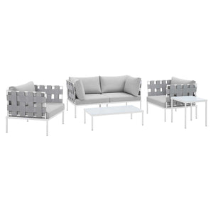 ModwayModway Harmony 5-Piece Sunbrella Outdoor Patio Aluminum Furniture Set EEI-4925 EEI-4925-GRY-GRY-SET- BetterPatio.com