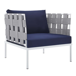 ModwayModway Harmony 5-Piece Sunbrella Outdoor Patio Aluminum Furniture Set EEI-4925 EEI-4925-GRY-NAV-SET- BetterPatio.com