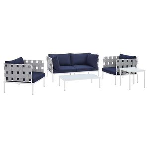 ModwayModway Harmony 5-Piece Sunbrella Outdoor Patio Aluminum Furniture Set EEI-4925 EEI-4925-GRY-NAV-SET- BetterPatio.com