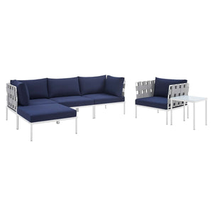 ModwayModway Harmony 6-Piece Sunbrella Outdoor Patio Aluminum Seating Set EEI-4933 EEI-4933-GRY-NAV-SET- BetterPatio.com