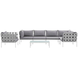 ModwayModway Harmony 7 Piece Outdoor Patio Aluminum Sectional Sofa Set EEI-2620 EEI-2620-WHI-GRY-SET- BetterPatio.com