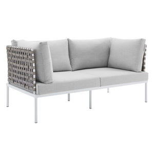 ModwayModway Harmony Sunbrella Basket Weave Outdoor Patio Aluminum Loveseat EEI-4962 EEI-4962-TAN-GRY- BetterPatio.com