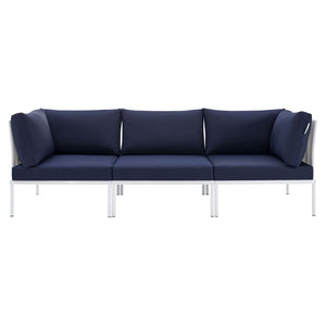 ModwayModway Harmony Sunbrella Outdoor Patio Aluminum Sofa EEI-4967 EEI-4967-WHI-NAV- BetterPatio.com