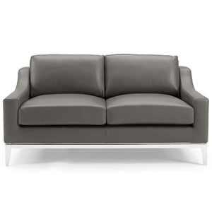 ModwayModway Harness 64" Stainless Steel Base Leather Loveseat EEI-3445 EEI-3445-GRY- BetterPatio.com