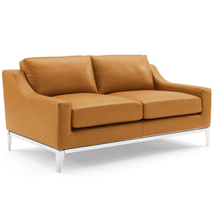 ModwayModway Harness 64" Stainless Steel Base Leather Loveseat EEI-3445 EEI-3445-TAN- BetterPatio.com