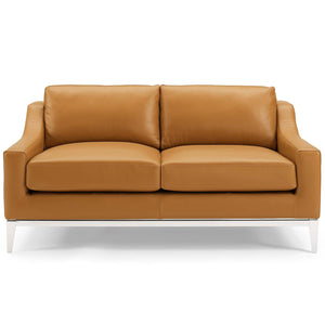 ModwayModway Harness 64" Stainless Steel Base Leather Loveseat EEI-3445 EEI-3445-TAN- BetterPatio.com