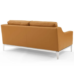 ModwayModway Harness 64" Stainless Steel Base Leather Loveseat EEI-3445 EEI-3445-TAN- BetterPatio.com