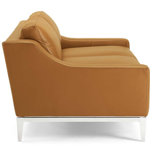 ModwayModway Harness 64" Stainless Steel Base Leather Loveseat EEI-3445 EEI-3445-TAN- BetterPatio.com