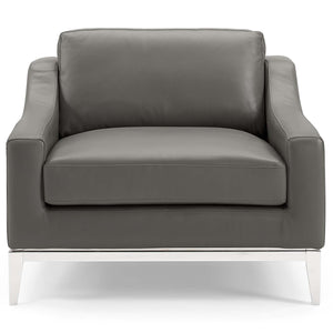 ModwayModway Harness Stainless Steel Base Leather Armchair EEI-3446 EEI-3446-GRY- BetterPatio.com