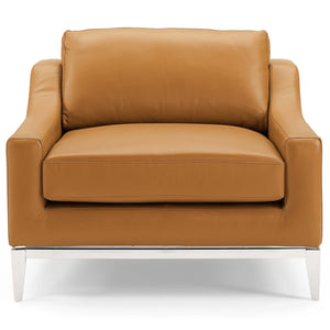 ModwayModway Harness Stainless Steel Base Leather Armchair EEI-3446 EEI-3446-TAN- BetterPatio.com