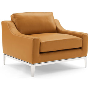 ModwayModway Harness Stainless Steel Base Leather Armchair EEI-3446 EEI-3446-TAN- BetterPatio.com