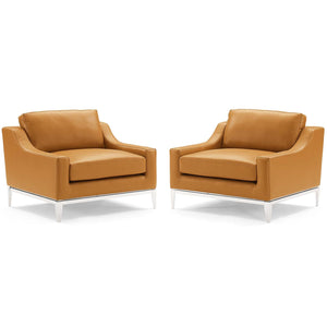 ModwayModway Harness Stainless Steel Base Leather Armchair Set of 2 EEI-4202 EEI-4202-TAN- BetterPatio.com