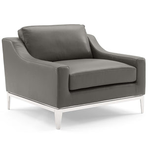 ModwayModway Harness Stainless Steel Base Leather Loveseat & Armchair Set EEI-4200 EEI-4200-GRY-SET- BetterPatio.com