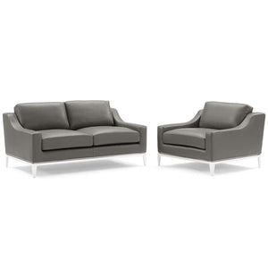 ModwayModway Harness Stainless Steel Base Leather Loveseat & Armchair Set EEI-4200 EEI-4200-GRY-SET- BetterPatio.com