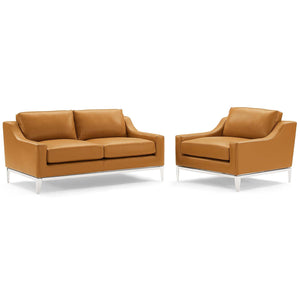 ModwayModway Harness Stainless Steel Base Leather Loveseat & Armchair Set EEI-4200 EEI-4200-TAN-SET- BetterPatio.com