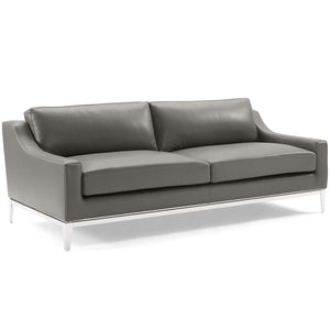 ModwayModway Harness Stainless Steel Base Leather Sofa and Loveseat Set EEI-4196 EEI-4196-GRY-SET- BetterPatio.com