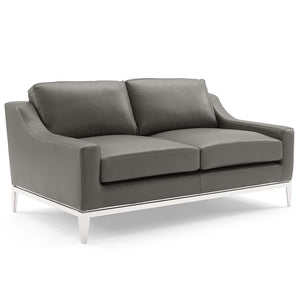 ModwayModway Harness Stainless Steel Base Leather Sofa and Loveseat Set EEI-4196 EEI-4196-GRY-SET- BetterPatio.com