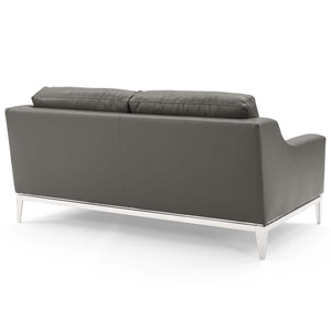 ModwayModway Harness Stainless Steel Base Leather Sofa and Loveseat Set EEI-4196 EEI-4196-GRY-SET- BetterPatio.com