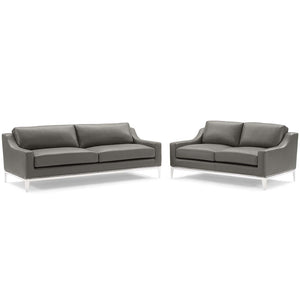 ModwayModway Harness Stainless Steel Base Leather Sofa and Loveseat Set EEI-4196 EEI-4196-GRY-SET- BetterPatio.com