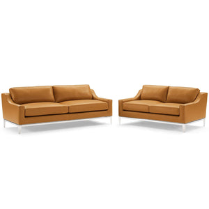 ModwayModway Harness Stainless Steel Base Leather Sofa and Loveseat Set EEI-4196 EEI-4196-TAN-SET- BetterPatio.com