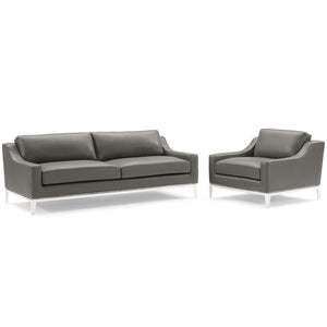 ModwayModway Harness Stainless Steel Base Leather Sofa & Armchair Set EEI-4198 EEI-4198-GRY-SET- BetterPatio.com