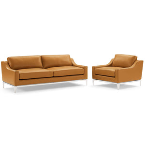 ModwayModway Harness Stainless Steel Base Leather Sofa & Armchair Set EEI-4198 EEI-4198-TAN-SET- BetterPatio.com