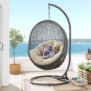 ModwayModway Hide Outdoor Patio Sunbrella Swing Chair With Stand EEI-3929 EEI-3929-GRY-BEI- BetterPatio.com