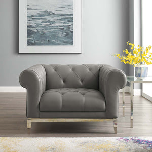 ModwayModway Idyll Tufted Button Upholstered Leather Chesterfield Armchair EEI-3443 EEI-3443-GRY- BetterPatio.com