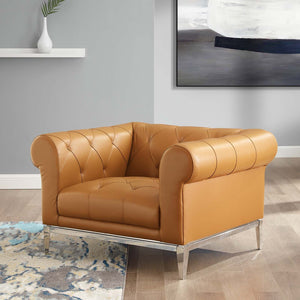 ModwayModway Idyll Tufted Button Upholstered Leather Chesterfield Armchair EEI-3443 EEI-3443-TAN- BetterPatio.com
