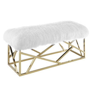 ModwayModway Intersperse Sheepskin Bench EEI-2846 EEI-2846-GLD-WHI- BetterPatio.com