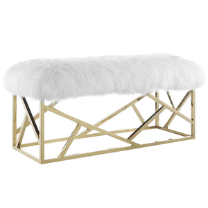 ModwayModway Intersperse Sheepskin Bench EEI-2846 EEI-2846-GLD-WHI- BetterPatio.com