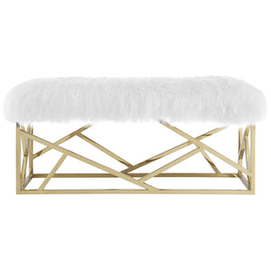 ModwayModway Intersperse Sheepskin Bench EEI-2846 EEI-2846-GLD-WHI- BetterPatio.com