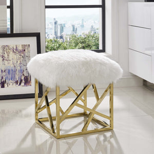 ModwayModway Intersperse Sheepskin Ottoman EEI-2844 EEI-2844-GLD-WHI- BetterPatio.com