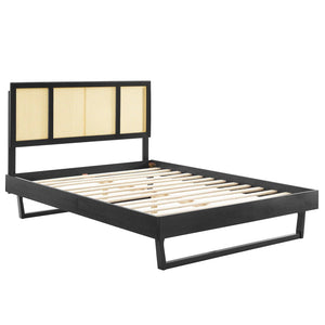 ModwayModway Kelsea Cane and Wood Full Platform Bed With Angular Legs MOD-6695 MOD-6695-BLK- BetterPatio.com