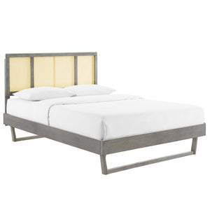 ModwayModway Kelsea Cane and Wood Full Platform Bed With Angular Legs MOD-6695 MOD-6695-GRY- BetterPatio.com