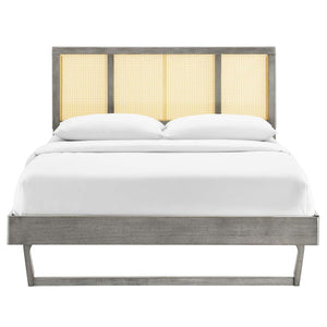 ModwayModway Kelsea Cane and Wood Full Platform Bed With Angular Legs MOD-6695 MOD-6695-GRY- BetterPatio.com