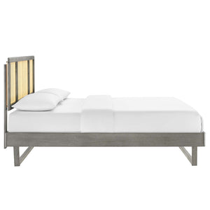 ModwayModway Kelsea Cane and Wood Full Platform Bed With Angular Legs MOD-6695 MOD-6695-GRY- BetterPatio.com