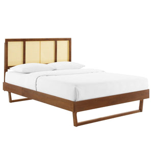 ModwayModway Kelsea Cane and Wood Full Platform Bed With Angular Legs MOD-6695 MOD-6695-WAL- BetterPatio.com