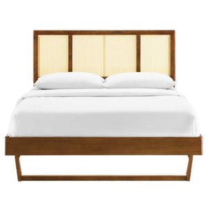 ModwayModway Kelsea Cane and Wood Full Platform Bed With Angular Legs MOD-6695 MOD-6695-WAL- BetterPatio.com
