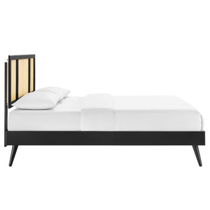 ModwayModway Kelsea Cane and Wood Full Platform Bed With Splayed Legs MOD-6696 MOD-6696-BLK- BetterPatio.com