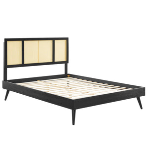 ModwayModway Kelsea Cane and Wood Full Platform Bed With Splayed Legs MOD-6696 MOD-6696-BLK- BetterPatio.com