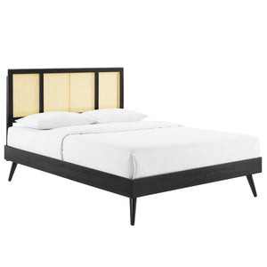 ModwayModway Kelsea Cane and Wood Full Platform Bed With Splayed Legs MOD-6696 MOD-6696-BLK- BetterPatio.com