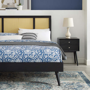 ModwayModway Kelsea Cane and Wood Full Platform Bed With Splayed Legs MOD-6696 MOD-6696-BLK- BetterPatio.com