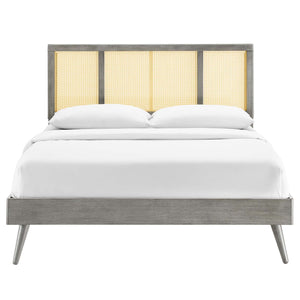ModwayModway Kelsea Cane and Wood Full Platform Bed With Splayed Legs MOD-6696 MOD-6696-GRY- BetterPatio.com