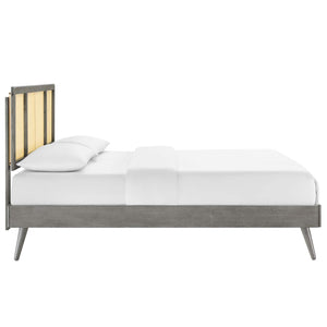 ModwayModway Kelsea Cane and Wood Full Platform Bed With Splayed Legs MOD-6696 MOD-6696-GRY- BetterPatio.com