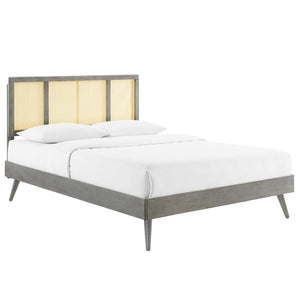 ModwayModway Kelsea Cane and Wood Full Platform Bed With Splayed Legs MOD-6696 MOD-6696-GRY- BetterPatio.com