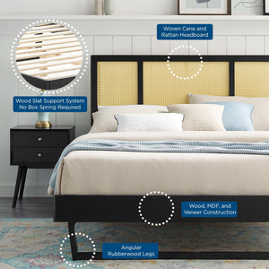 ModwayModway Kelsea Cane and Wood King Platform Bed With Angular Legs MOD-6697 MOD-6697-BLK- BetterPatio.com