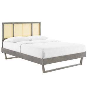 ModwayModway Kelsea Cane and Wood King Platform Bed With Angular Legs MOD-6697 MOD-6697-GRY- BetterPatio.com