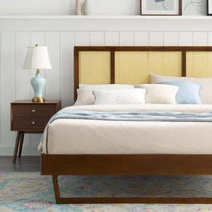 ModwayModway Kelsea Cane and Wood King Platform Bed With Angular Legs MOD-6697 MOD-6697-WAL- BetterPatio.com